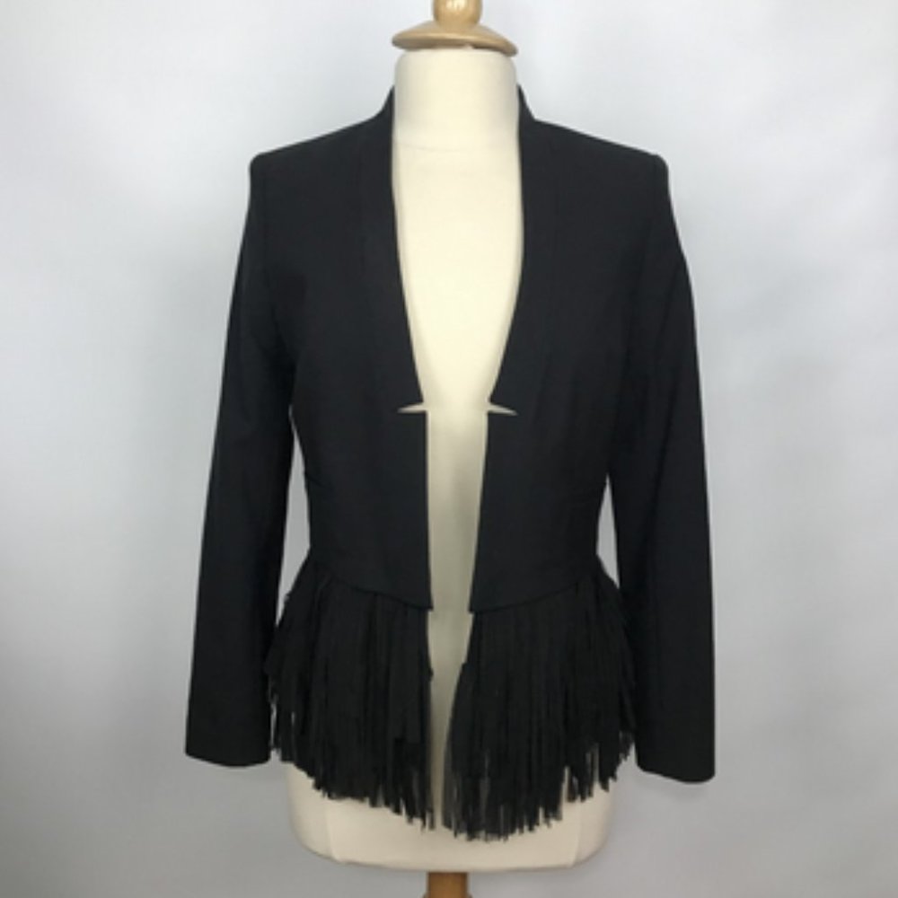 Banana Republic Black Wool Blazer w Fringe Ends 6P - Picture 1 of 9